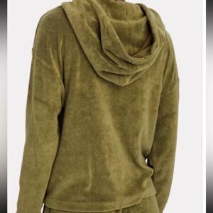 Women’s DONNI Anthropologie Green Terry Hooded Sweater Medium Made in USA